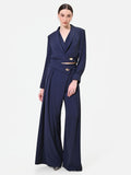 Pantalone palazzo blu navy con bottone design
