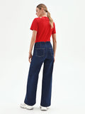 Jeans palazzo blu a vita alta