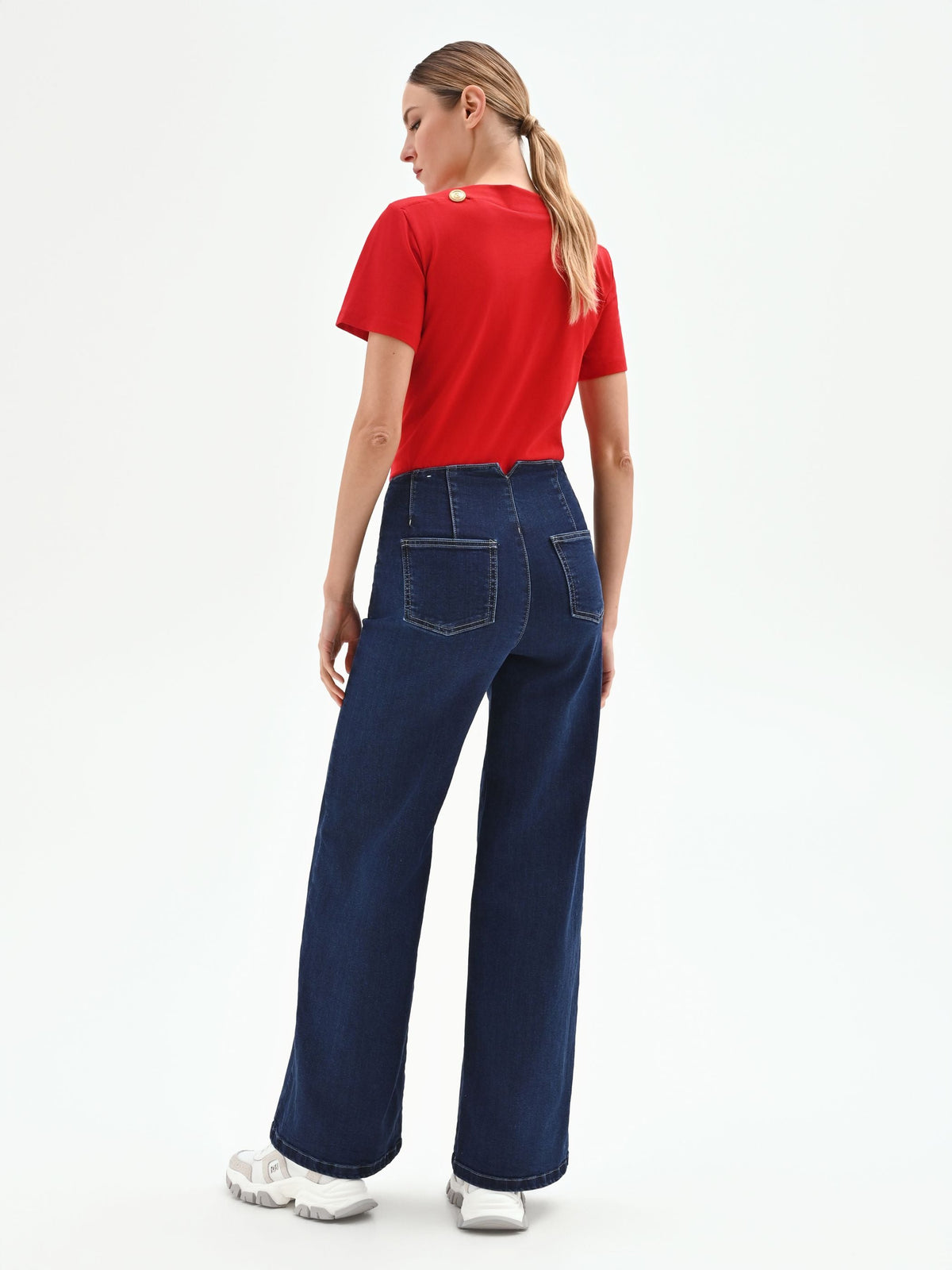 Jeans palazzo blu a vita alta