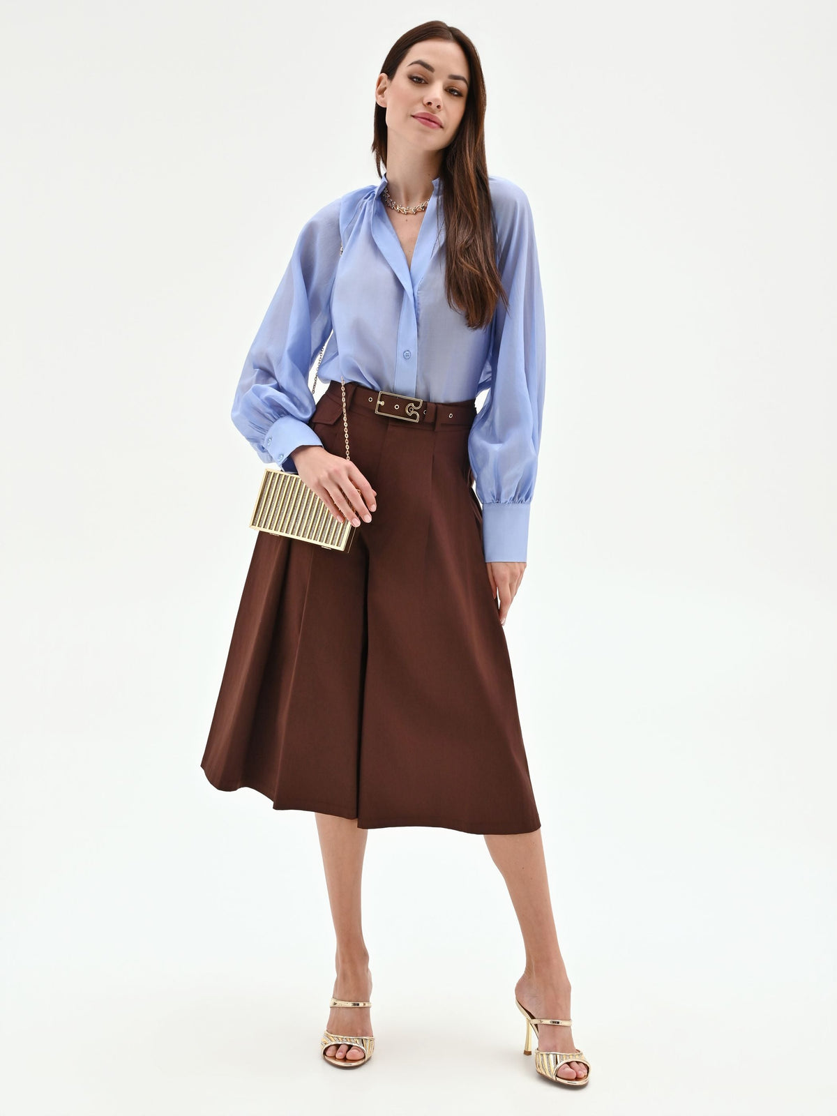 Pantalone culotte cioccolato con cintura