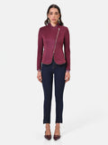 Giacca bordeaux con zip asimmetrica effetto suede