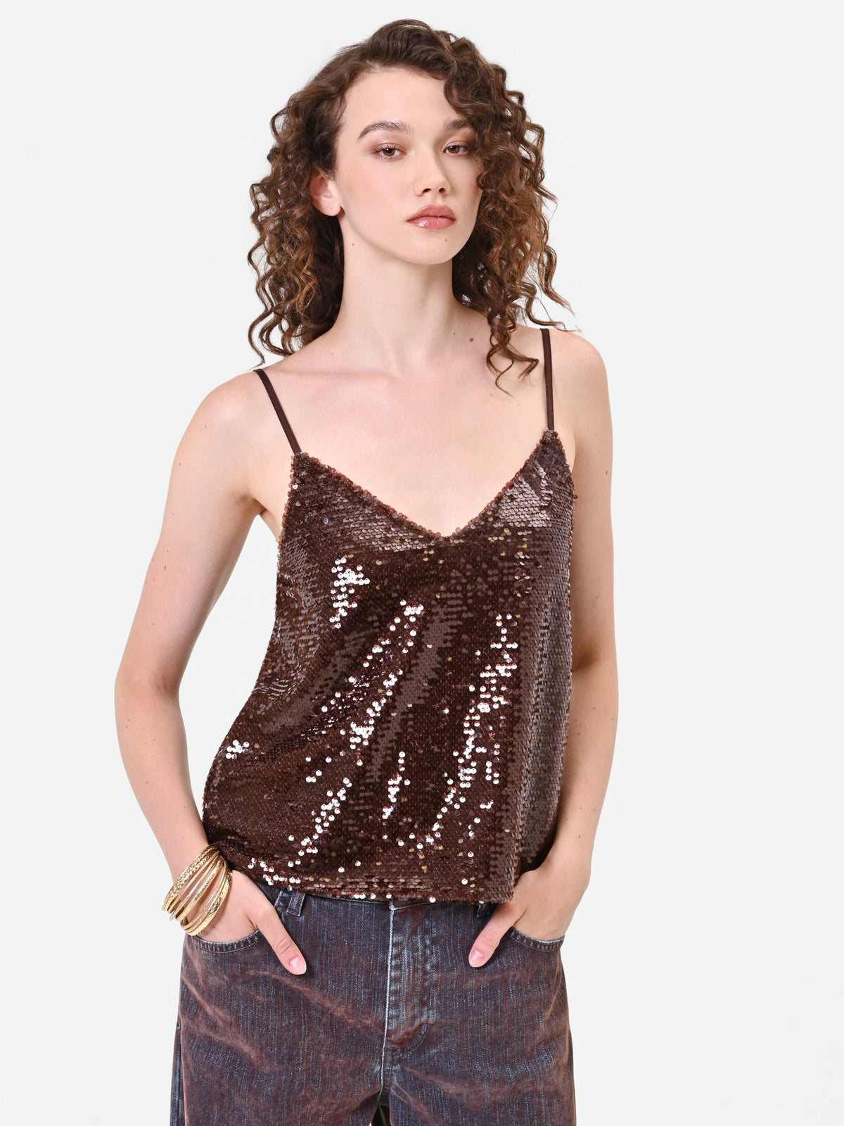 Top in paillettes moro marrone