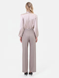 Pantalone a vita alta in misto viscosa tortora beige
