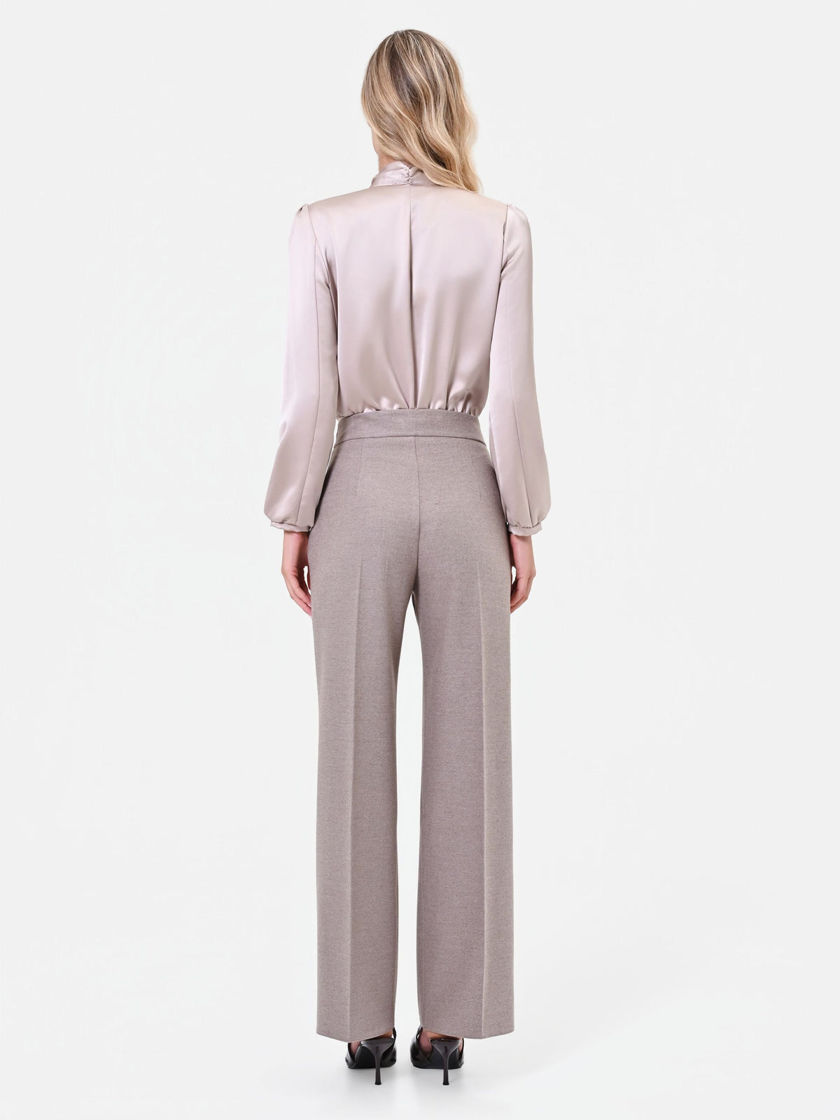 Pantalone a vita alta in misto viscosa tortora beige