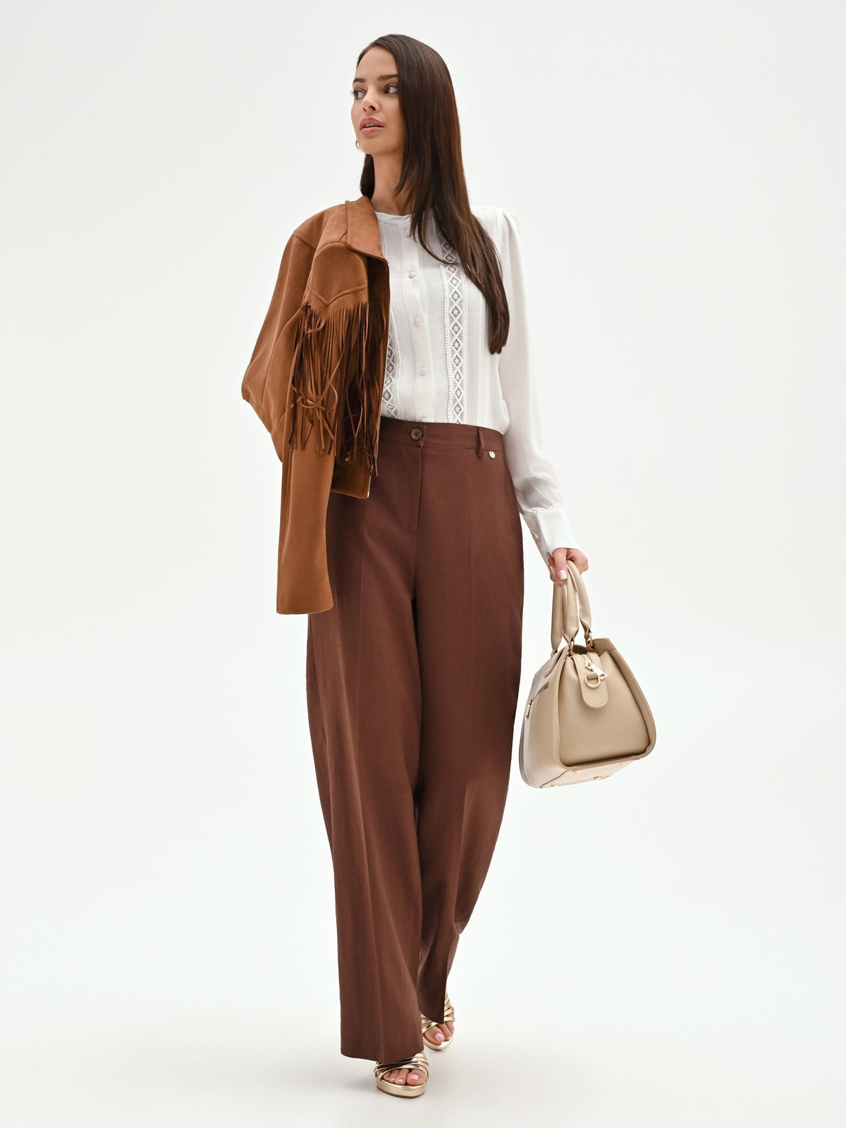 Pantalone in lino color cioccolato