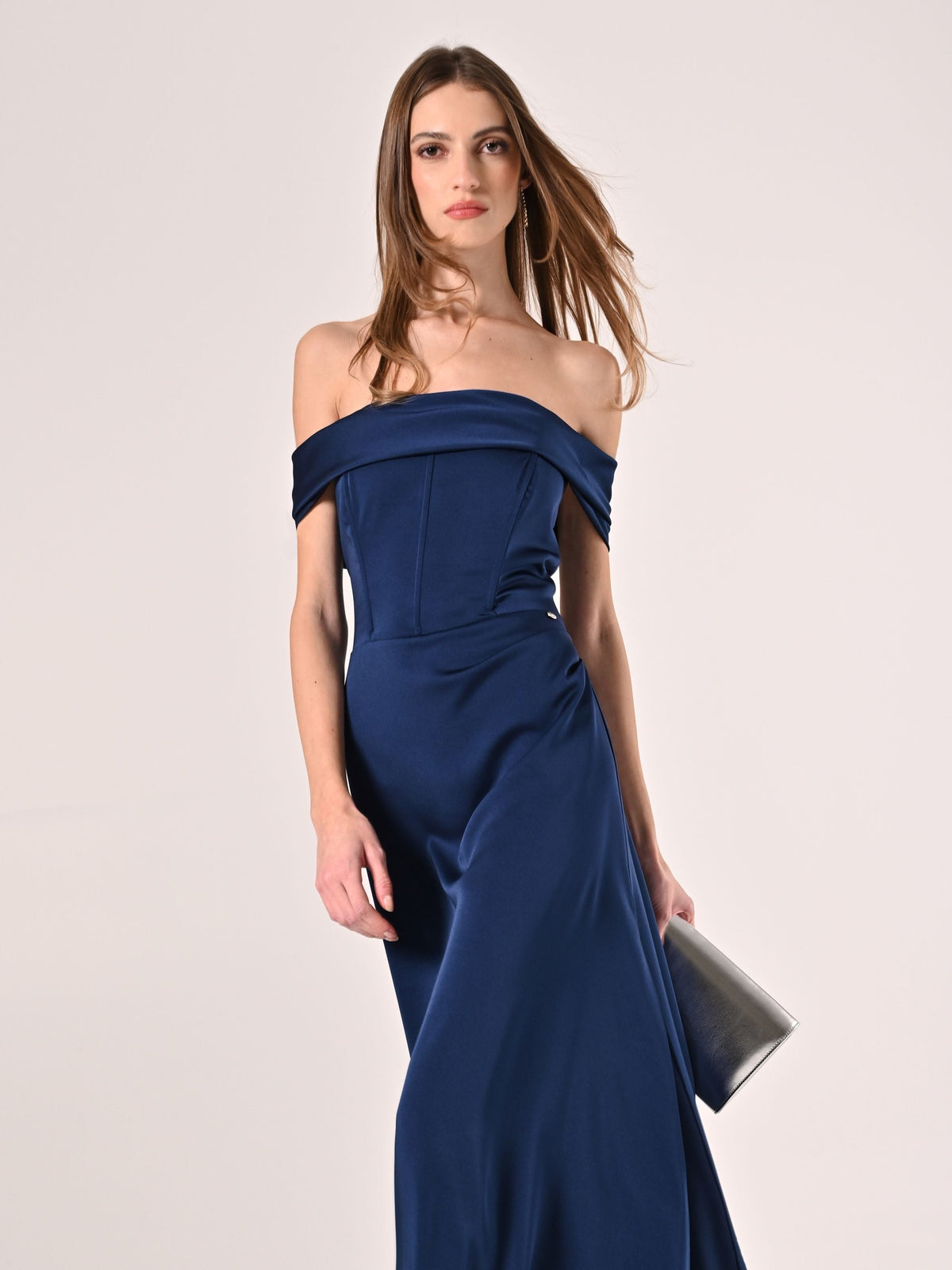 Abito Lungo off-the-shoulders Blu Navy