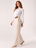 Pantaloni con Fibbia in Scuba Mano Crepe Beige
