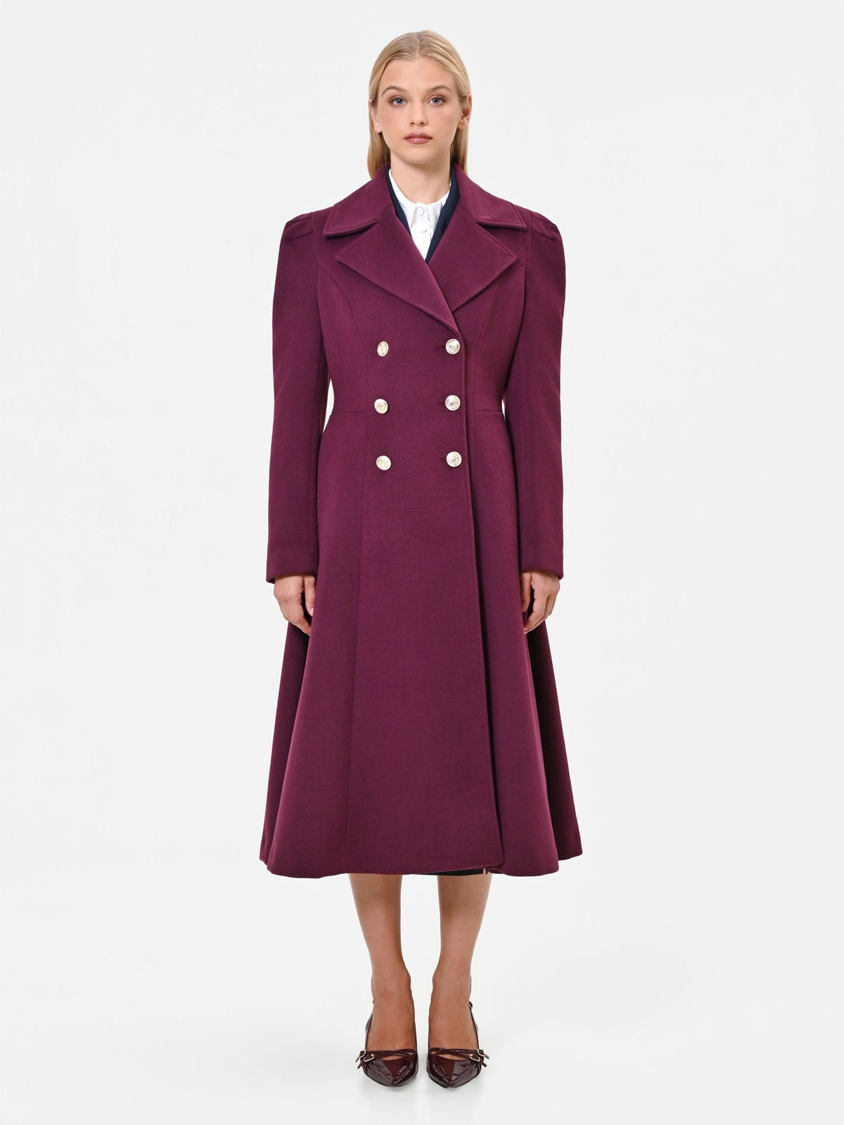 Cappotto svasato doppiopetto bordeaux rosso