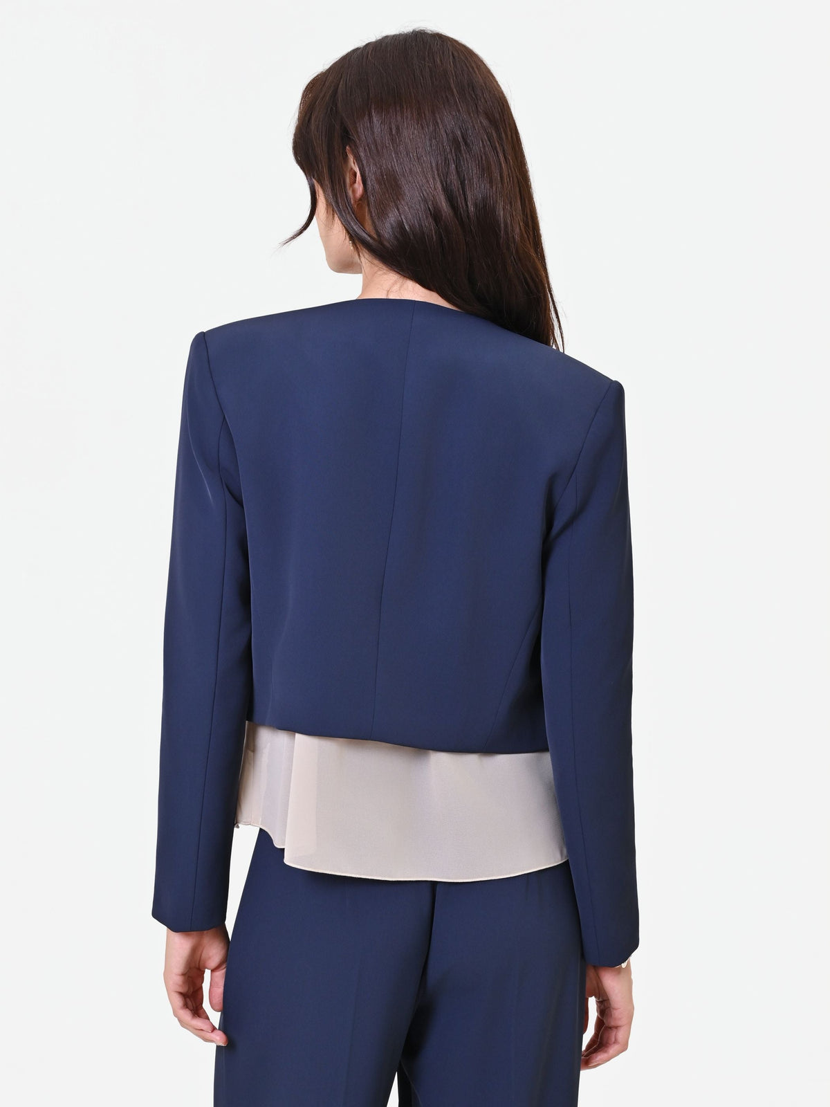 Giacca corta blu navy con revers a cascata