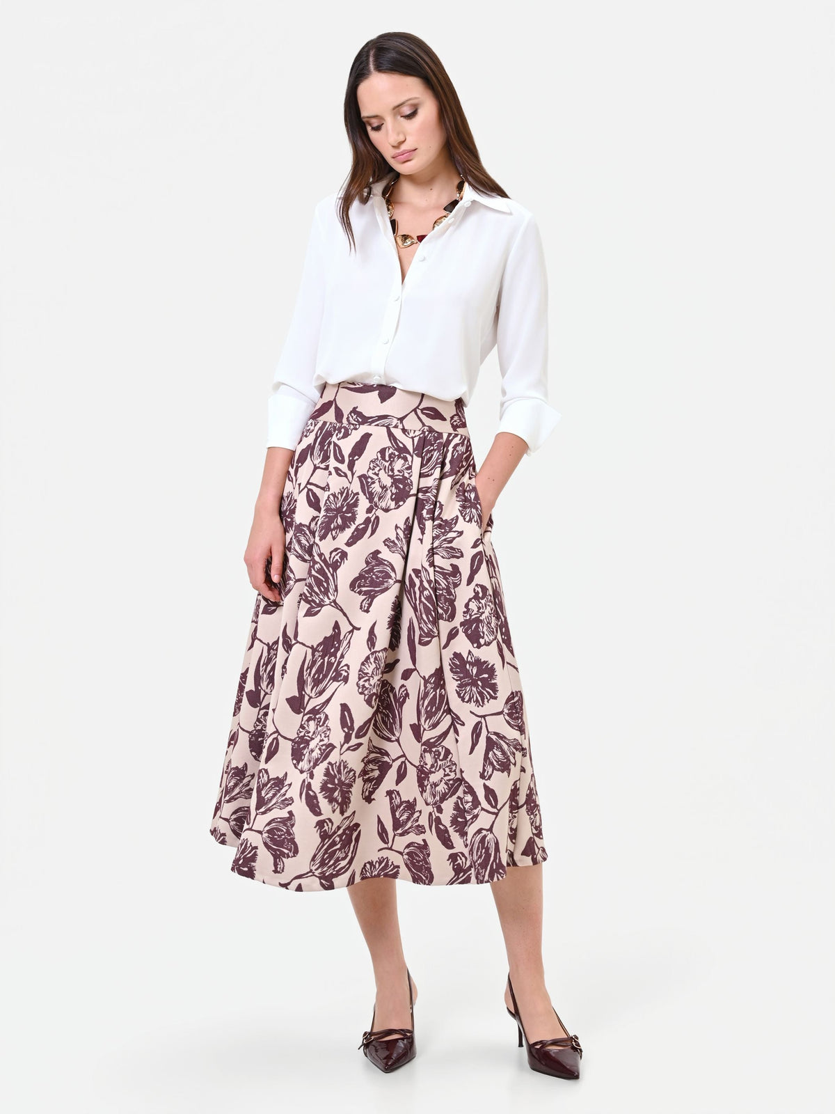 Gonna jacquard fantasia rosso bordeaux