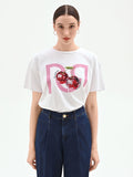 T-shirt bianca con stampa ciliegie