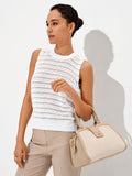 Top bianco panna in maglia crochet a righe