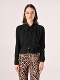 Blusa con Fiocco e Pinces Nera