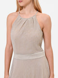 Abito lungo oro in georgette con scollo halter