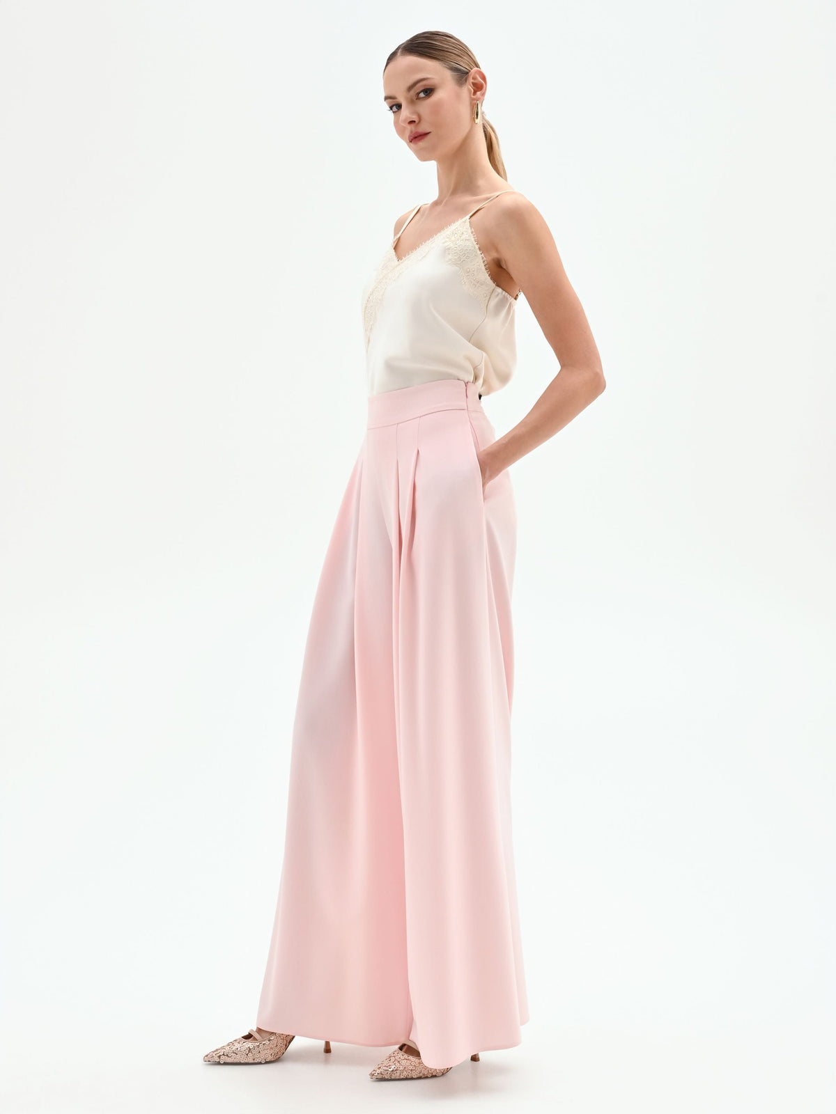 Pantalone palazzo rosa pastello