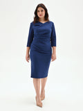 Abito curvy blu brillante con drappeggio laterale