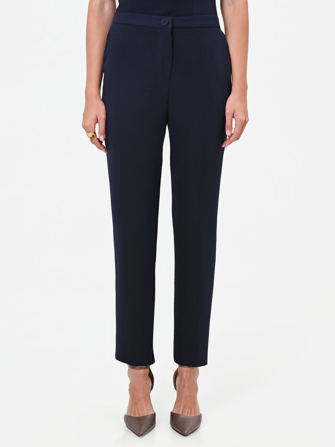 Pantalone Studio gessato in crepe blu navy