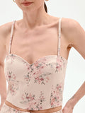 Top bustier in denim stampa floreale