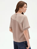 Blusa bimateriale tortora beige