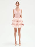 Abito corto rosa cipria con gonna in tulle