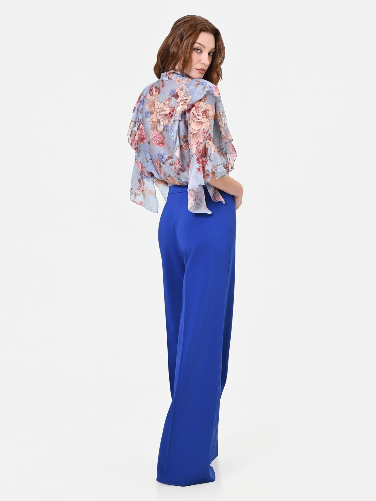 Pantalone a palazzo blu cina in tessuto tecnico
