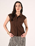 Camicetta in Lino Viscosa Marrone