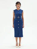 Tubino midi blu brillante con cintura