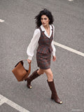 Abito marrone con stampa check effetto camicia