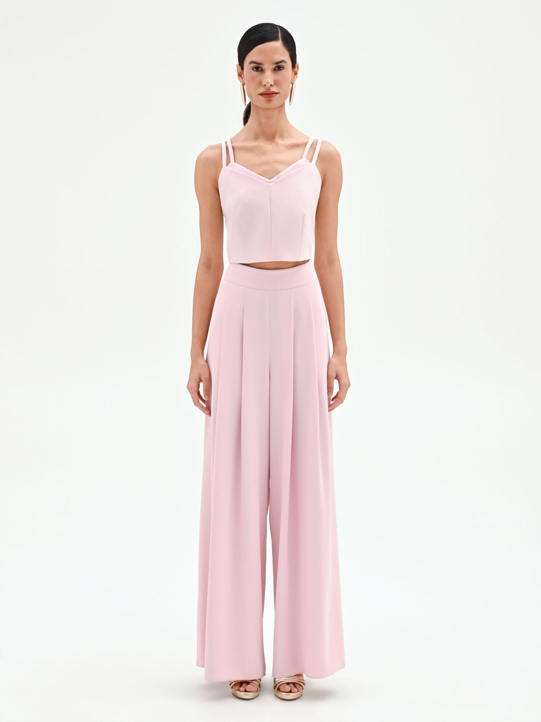 Top corto rosa pastello con doppie spalline