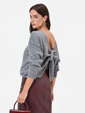 Maglia grigia con scollo a barchetta misto lana e viscosa