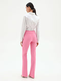 Pantalone rosa mid flared a vita alta con piega stirata