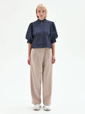 Camicia con maniche a sbuffo in denim blu scuro
