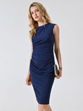 Tubino Blu Navy in Punto Milano con Drappeggio