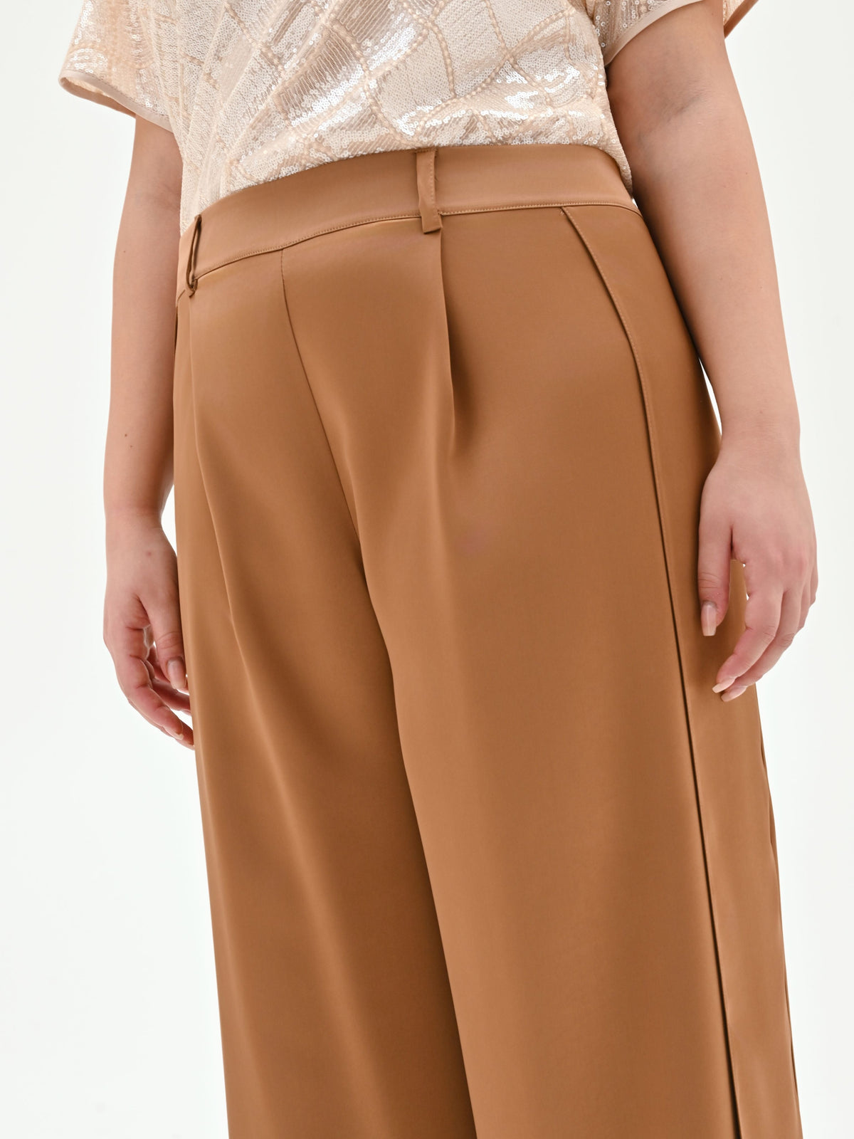 Pantalone curvy a palazzo marrone bronzo