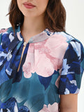 Blusa blu ottanio curvy con stampa floreale
