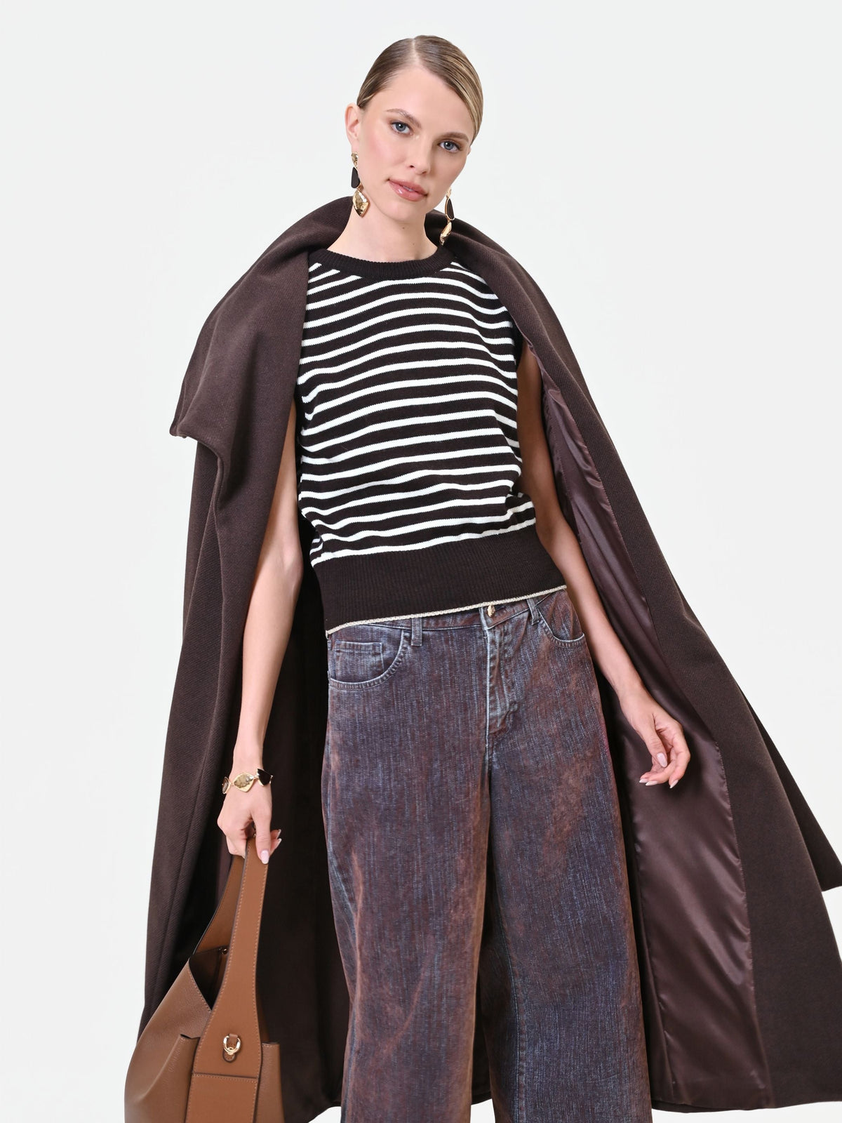 Top in maglia a righe marrone
