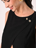 Crop Top Nero con Bottoni Gioiello