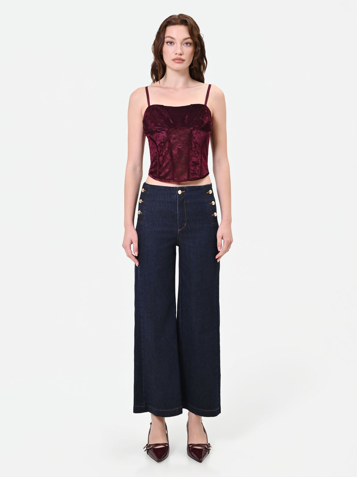 Top corsetto bordeaux in velluto