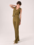 Pantaloni in Tessuto Tecnico Verde Militare con Fascione in Vita