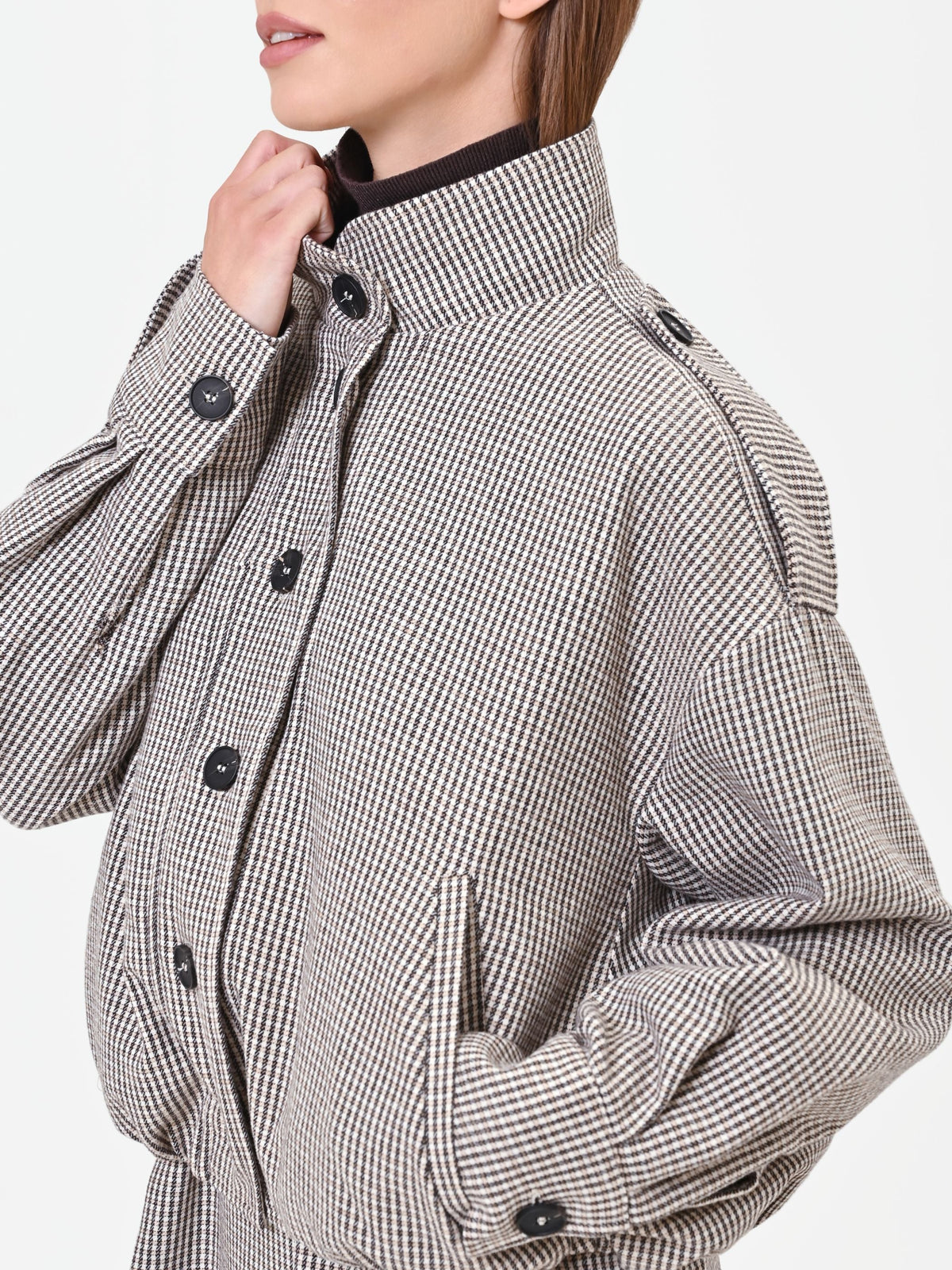 Capospalla blouson pied de poule tortora e beige