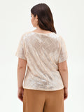 Blusa curvy beige chiaro con paillettes all over