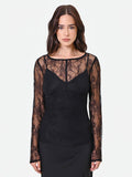 Blusa nera in pizzo con fodera a cuore