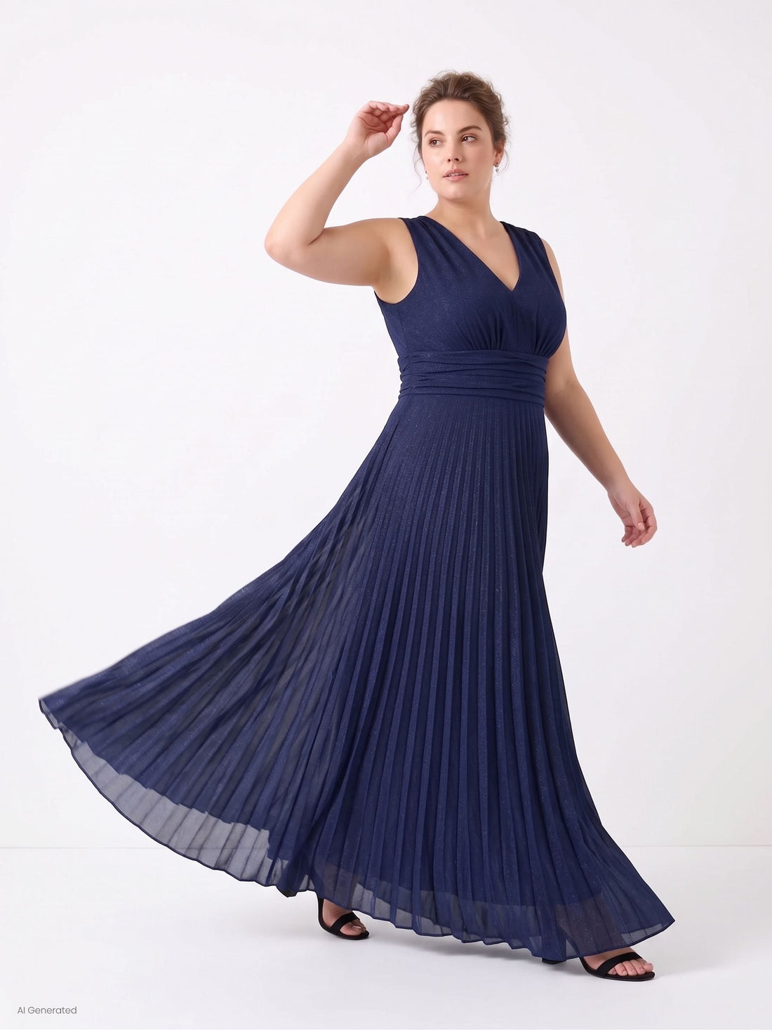 Abito lungo curvy blu navy in jersey glitter