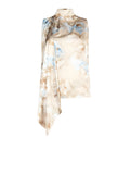 Top cielo azzurro con stampa acquerello e collo foulard