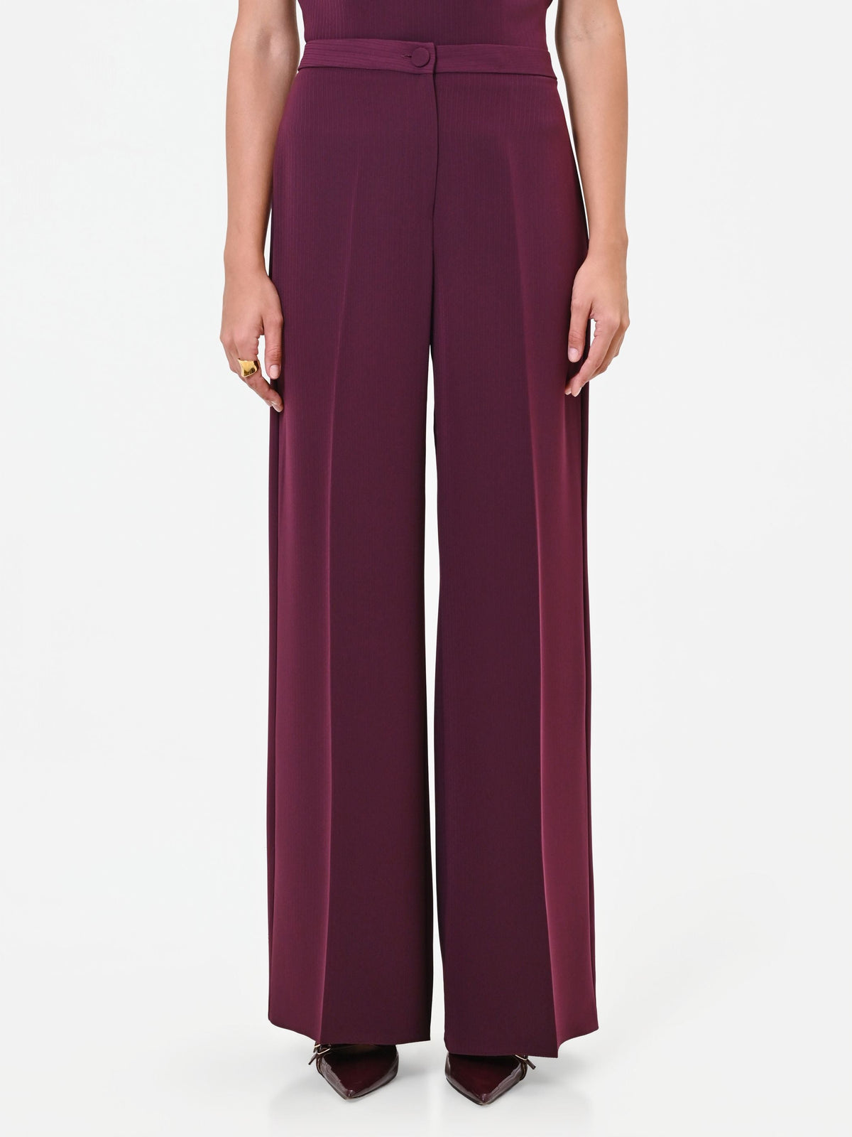 Pantalone Studio  palazzo bordeaux in crepe gessato