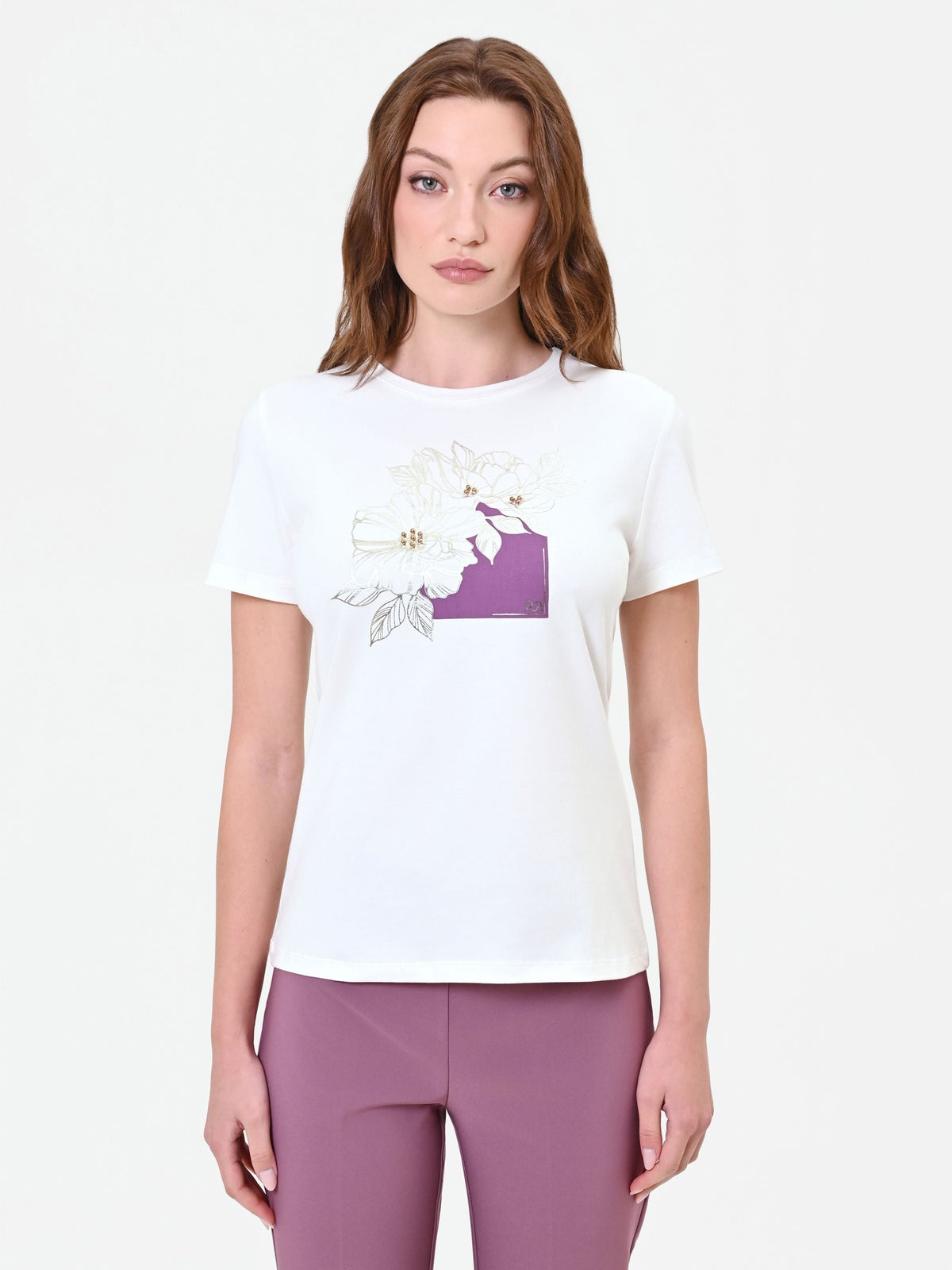 T-shirt panna con stampa artistica