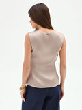 Blusa tortora beige in raso con drappeggio