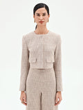 Giacca beige chiaro in tweed con tasche applicate