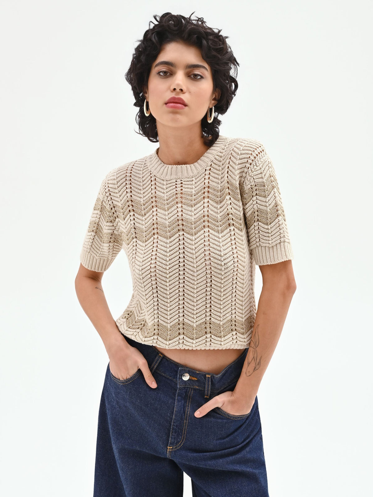 Maglia panna con motivo chevron