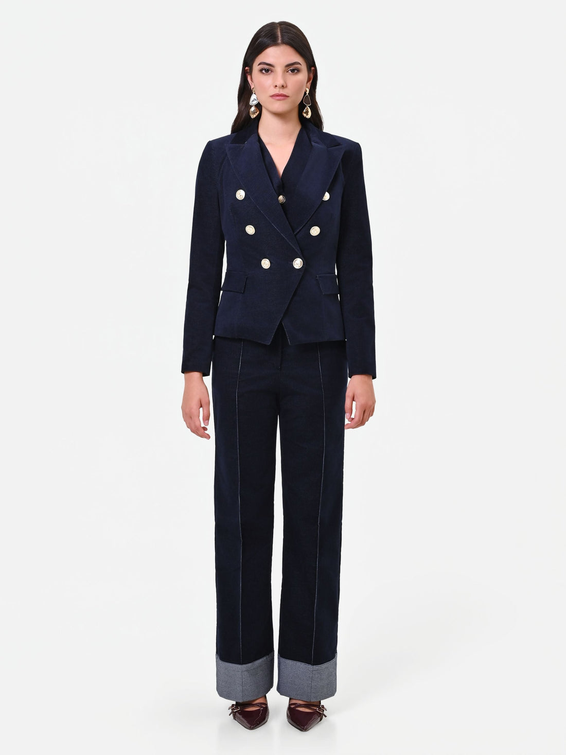 Giacca doppiopetto in velluto blu navy Giorgia Palmas X Rinascimento